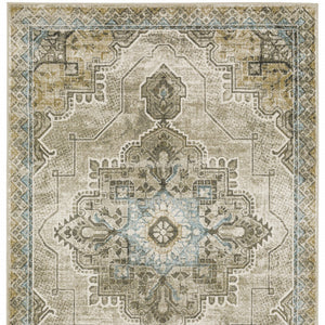 Homeroots 10' X 13' Grey Blue Beige And Gold Oriental Power Loom Stain Resistant Area Rug  Polypropylene 509877