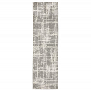 HomeRoots 2' Grey and Ivory Abstract Shag Runner Rug - Stylish, Stain-Resistant, Soft for High-Traffic Areas 2'3" x 7'6" 509878