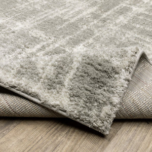 HomeRoots 2' Grey and Ivory Abstract Shag Runner Rug - Stylish, Stain-Resistant, Soft for High-Traffic Areas 4' X 6' 509880