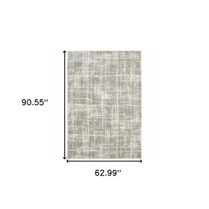 HomeRoots 2' Grey and Ivory Abstract Shag Runner Rug - Stylish, Stain-Resistant, Soft for High-Traffic Areas 5' X 8' 509881