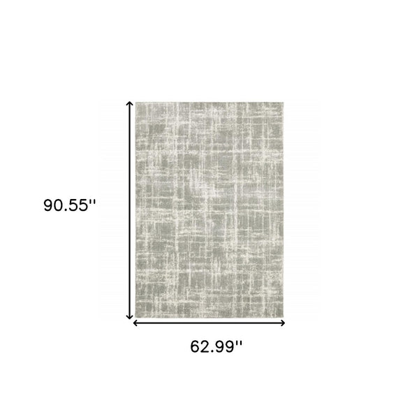 HomeRoots 2' Grey and Ivory Abstract Shag Runner Rug - Stylish, Stain-Resistant, Soft for High-Traffic Areas 5' X 8' 509881