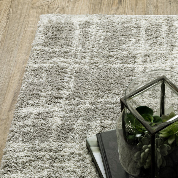 HomeRoots 2' Grey and Ivory Abstract Shag Runner Rug - Stylish, Stain-Resistant, Soft for High-Traffic Areas 5' X 8' 509881