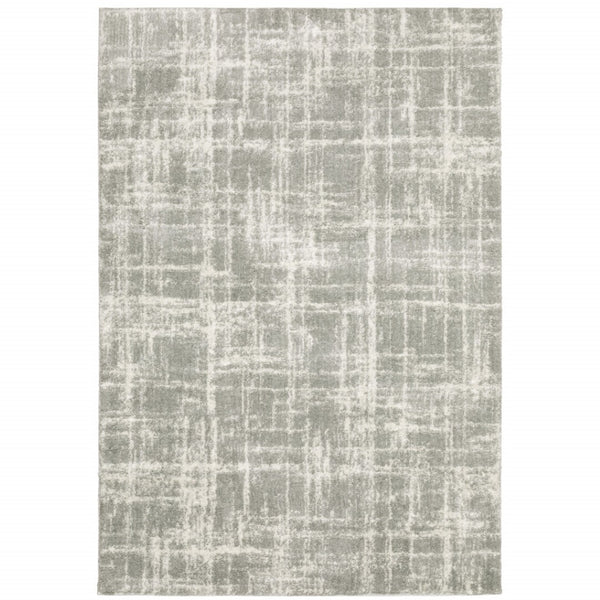 HomeRoots 2' Grey and Ivory Abstract Shag Runner Rug - Stylish, Stain-Resistant, Soft for High-Traffic Areas 7' X 10' 509882