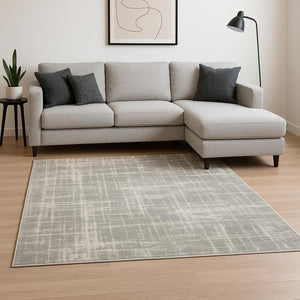 HomeRoots 2' Grey and Ivory Abstract Shag Runner Rug - Stylish, Stain-Resistant, Soft for High-Traffic Areas 7' X 10' 509882