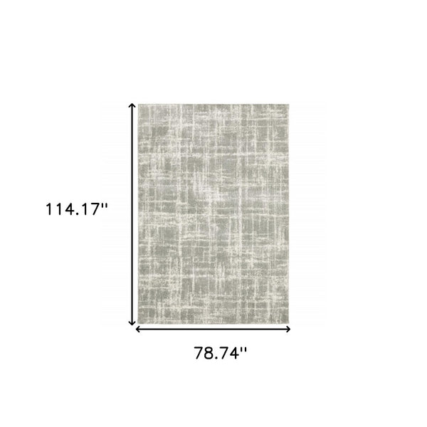 HomeRoots 2' Grey and Ivory Abstract Shag Runner Rug - Stylish, Stain-Resistant, Soft for High-Traffic Areas 7' X 10' 509882