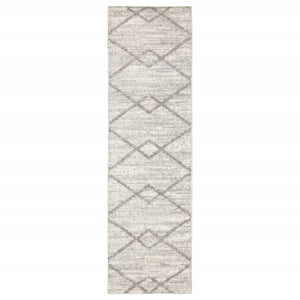 HomeRoots 2' X 8' Ivory and Grey Geometric Shag Runner Rug - Soft, Stain-Resistant Design for Modern Spaces 2'3" x 7'6" 509883