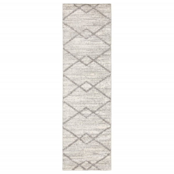 HomeRoots 2' X 8' Ivory and Grey Geometric Shag Runner Rug - Soft, Stain-Resistant Design for Modern Spaces 2'3" x 7'6" 509883