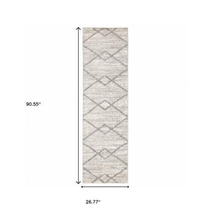 HomeRoots 2' X 8' Ivory and Grey Geometric Shag Runner Rug - Soft, Stain-Resistant Design for Modern Spaces 2'3" x 7'6" 509883