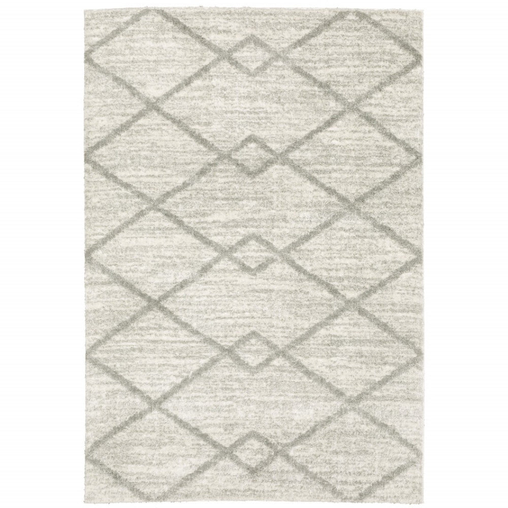 HomeRoots 2' X 8' Ivory and Grey Geometric Shag Runner Rug - Soft, Stain-Resistant Design for Modern Spaces 5' X 8' 509886