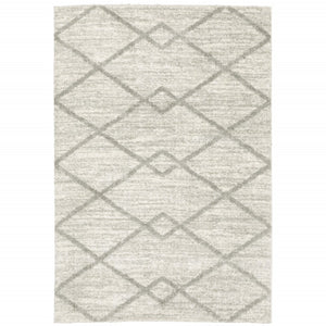 HomeRoots 2' X 8' Ivory and Grey Geometric Shag Runner Rug - Soft, Stain-Resistant Design for Modern Spaces 5' X 8' 509886