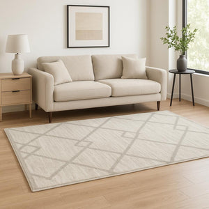 HomeRoots 2' X 8' Ivory and Grey Geometric Shag Runner Rug - Soft, Stain-Resistant Design for Modern Spaces 5' X 8' 509886