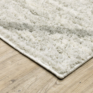 HomeRoots 2' X 8' Ivory and Grey Geometric Shag Runner Rug - Soft, Stain-Resistant Design for Modern Spaces 5' X 8' 509886