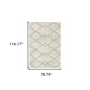 HomeRoots 2' X 8' Ivory and Grey Geometric Shag Runner Rug - Soft, Stain-Resistant Design for Modern Spaces 7' X 10' 509887