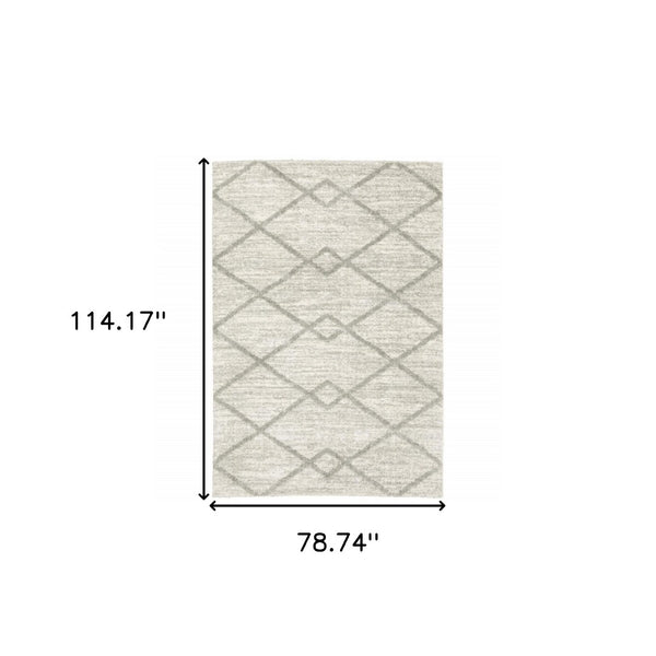 HomeRoots 2' X 8' Ivory and Grey Geometric Shag Runner Rug - Soft, Stain-Resistant Design for Modern Spaces 7' X 10' 509887