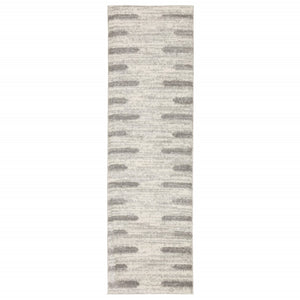 HomeRoots 2' X 8' Modern Ivory and Grey Geometric Shag Runner Rug - Stain-Resistant, Plush Comfort For Homes 2'3" x 7'6" 509888