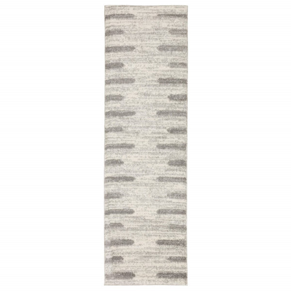 HomeRoots 2' X 8' Modern Ivory and Grey Geometric Shag Runner Rug - Stain-Resistant, Plush Comfort For Homes 2'3" x 7'6" 509888