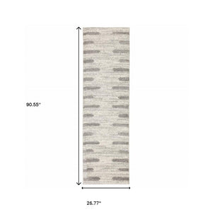 HomeRoots 2' X 8' Modern Ivory and Grey Geometric Shag Runner Rug - Stain-Resistant, Plush Comfort For Homes 2'3" x 7'6" 509888