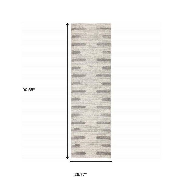 HomeRoots 2' X 8' Modern Ivory and Grey Geometric Shag Runner Rug - Stain-Resistant, Plush Comfort For Homes 2'3" x 7'6" 509888