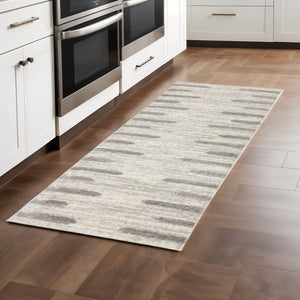 HomeRoots 2' X 8' Modern Ivory and Grey Geometric Shag Runner Rug - Stain-Resistant, Plush Comfort For Homes 2'3" x 7'6" 509888