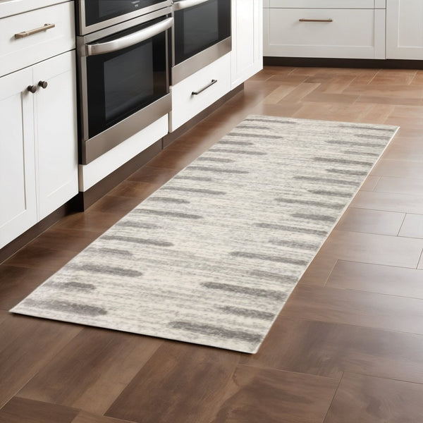 HomeRoots 2' X 8' Modern Ivory and Grey Geometric Shag Runner Rug - Stain-Resistant, Plush Comfort For Homes 2'3" x 7'6" 509888