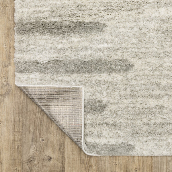 HomeRoots 2' X 8' Modern Ivory and Grey Geometric Shag Runner Rug - Stain-Resistant, Plush Comfort For Homes 2'3" x 7'6" 509888