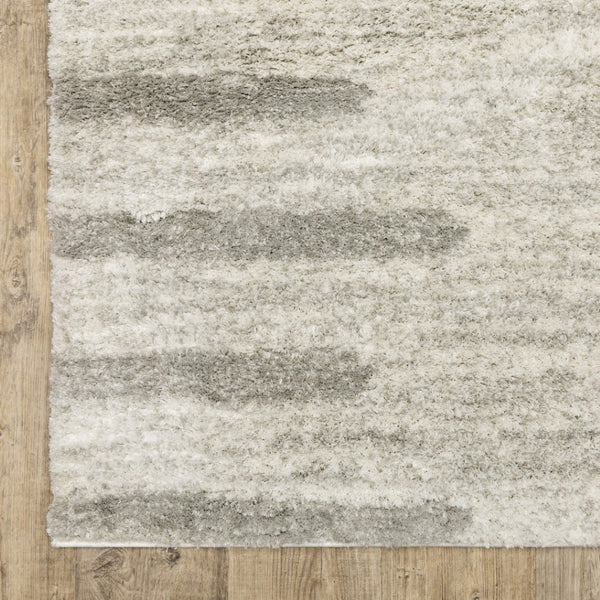 HomeRoots 2' X 8' Modern Ivory and Grey Geometric Shag Runner Rug - Stain-Resistant, Plush Comfort For Homes 2'3" x 7'6" 509888