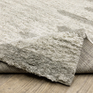 HomeRoots 2' X 8' Modern Ivory and Grey Geometric Shag Runner Rug - Stain-Resistant, Plush Comfort For Homes 2'3" x 7'6" 509888