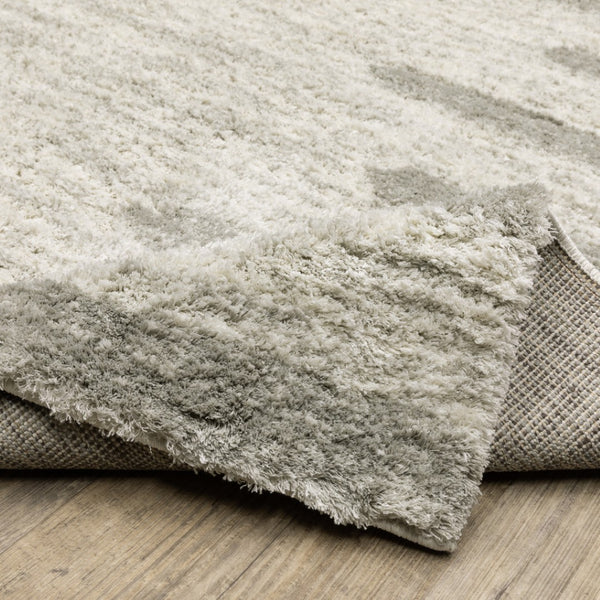 HomeRoots 2' X 8' Modern Ivory and Grey Geometric Shag Runner Rug - Stain-Resistant, Plush Comfort For Homes 2'3" x 7'6" 509888