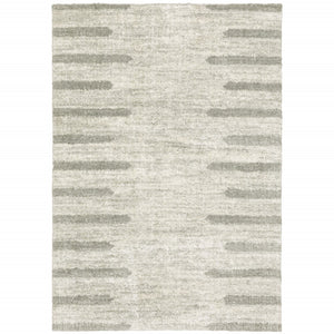HomeRoots 2' X 8' Modern Ivory and Grey Geometric Shag Runner Rug - Stain-Resistant, Plush Comfort For Homes 4' X 6' 509890