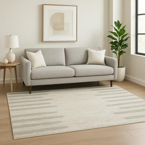 HomeRoots 2' X 8' Modern Ivory and Grey Geometric Shag Runner Rug - Stain-Resistant, Plush Comfort For Homes 5' X 8' 509891