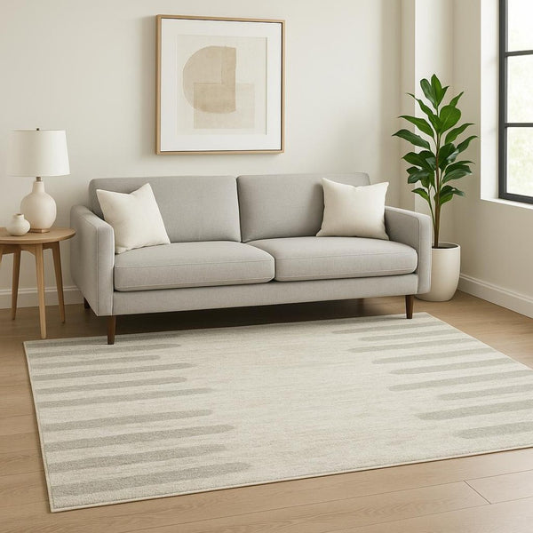 HomeRoots 2' X 8' Modern Ivory and Grey Geometric Shag Runner Rug - Stain-Resistant, Plush Comfort For Homes 5' X 8' 509891