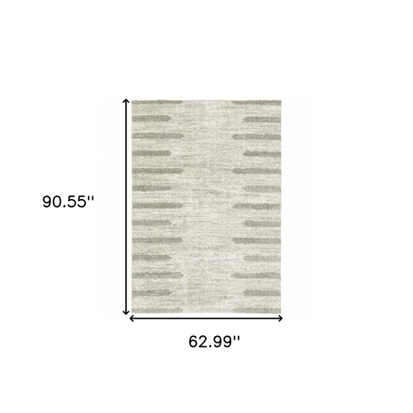 HomeRoots 2' X 8' Modern Ivory and Grey Geometric Shag Runner Rug - Stain-Resistant, Plush Comfort For Homes 5' X 8' 509891