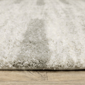 HomeRoots 2' X 8' Modern Ivory and Grey Geometric Shag Runner Rug - Stain-Resistant, Plush Comfort For Homes 5' X 8' 509891
