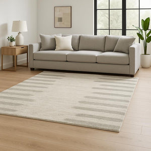 HomeRoots 2' X 8' Modern Ivory and Grey Geometric Shag Runner Rug - Stain-Resistant, Plush Comfort For Homes 7' X 10' 509892