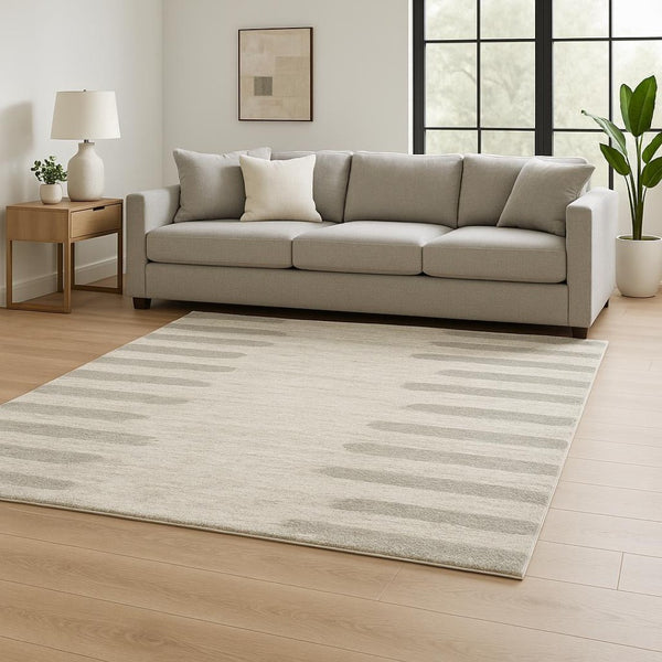 HomeRoots 2' X 8' Modern Ivory and Grey Geometric Shag Runner Rug - Stain-Resistant, Plush Comfort For Homes 7' X 10' 509892