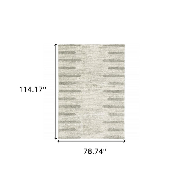 HomeRoots 2' X 8' Modern Ivory and Grey Geometric Shag Runner Rug - Stain-Resistant, Plush Comfort For Homes 7' X 10' 509892