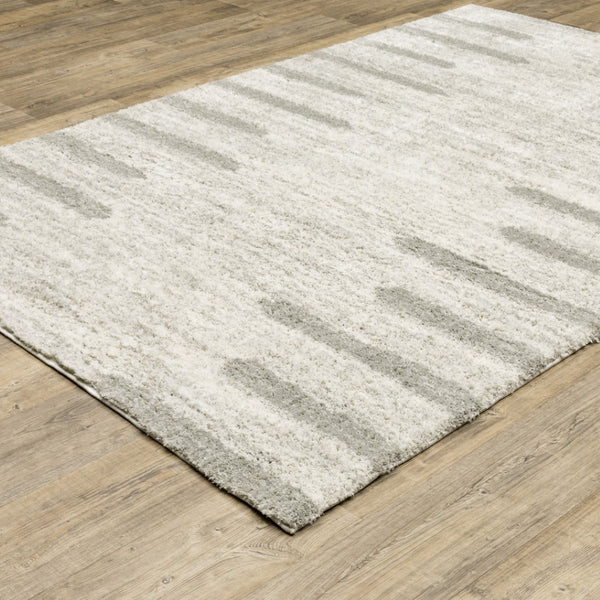 HomeRoots 2' X 8' Modern Ivory and Grey Geometric Shag Runner Rug - Stain-Resistant, Plush Comfort For Homes 7' X 10' 509892
