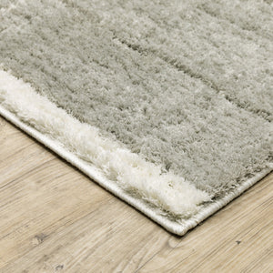 HomeRoots 2' Modern Grey and Ivory Geometric Shag Runner Rug - Soft, Durable, Stain-Resistant for High-Traffic Areas 2'3" x 7'6" 509893