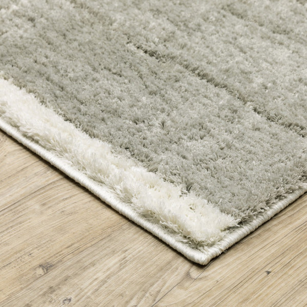 HomeRoots 2' Modern Grey and Ivory Geometric Shag Runner Rug - Soft, Durable, Stain-Resistant for High-Traffic Areas 2'3" x 7'6" 509893