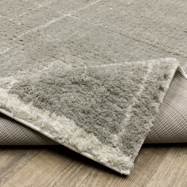 HomeRoots 2' Modern Grey and Ivory Geometric Shag Runner Rug - Soft, Durable, Stain-Resistant for High-Traffic Areas 2'3" x 7'6" 509893