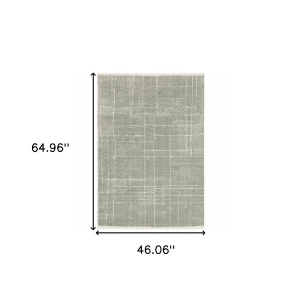 HomeRoots 2' Modern Grey and Ivory Geometric Shag Runner Rug - Soft, Durable, Stain-Resistant for High-Traffic Areas 4' X 6' 509895