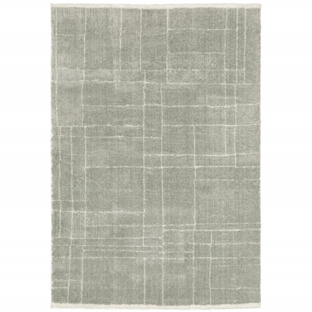 HomeRoots 2' Modern Grey and Ivory Geometric Shag Runner Rug - Soft, Durable, Stain-Resistant for High-Traffic Areas 7' X 10' 509897