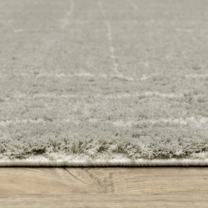 HomeRoots 2' Modern Grey and Ivory Geometric Shag Runner Rug - Soft, Durable, Stain-Resistant for High-Traffic Areas 7' X 10' 509897