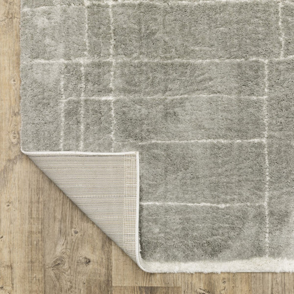 HomeRoots 2' Modern Grey and Ivory Geometric Shag Runner Rug - Soft, Durable, Stain-Resistant for High-Traffic Areas 7' X 10' 509897