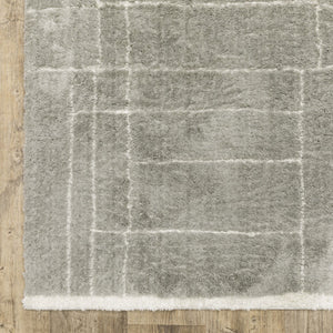 HomeRoots 2' Modern Grey and Ivory Geometric Shag Runner Rug - Soft, Durable, Stain-Resistant for High-Traffic Areas 7' X 10' 509897