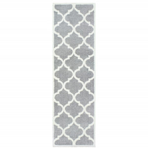 HomeRoots 2' Modern Geometric Shag Runner Rug - Stain-Resistant Floor Covering for High-Traffic Spaces Grey/ Ivory 2'3" x 7'6" 509898