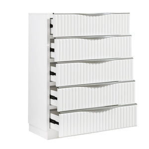 English Elm Luxurious Pearl White Five Drawer Tall Chest with Textured Fronts for Glam Bedrooms B011P455646
