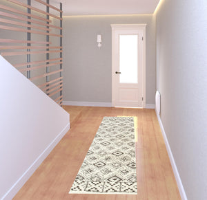 Homeroots 2' X 8' Ivory And Brown Geometric Shag Power Loom Stain Resistant Runner Rug  Polyester 509905