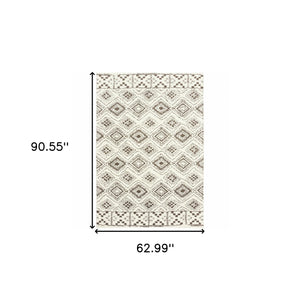 Homeroots 5' X 8' Ivory And Brown Geometric Shag Power Loom Stain Resistant Area Rug  Polyester 509908