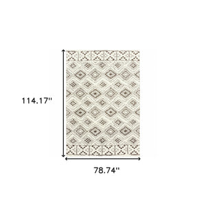 Homeroots 6' X 9' Ivory And Brown Geometric Shag Power Loom Stain Resistant Area Rug  Polyester 509909